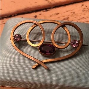Amethyst Gold tone Victorian pin